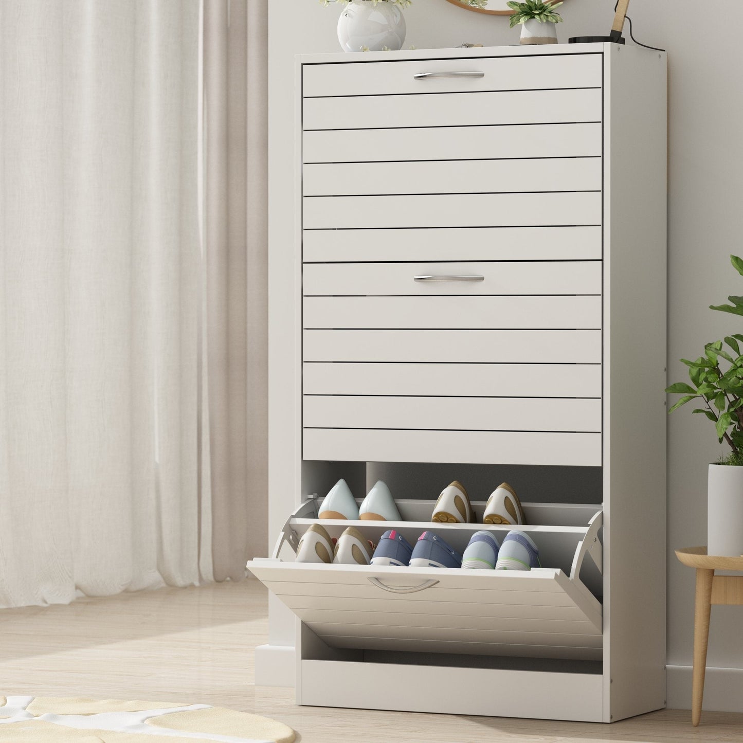 Shoe Cabinet Narrow Shoe Cabinet with 3 Flip Door Space Saving 3 Color