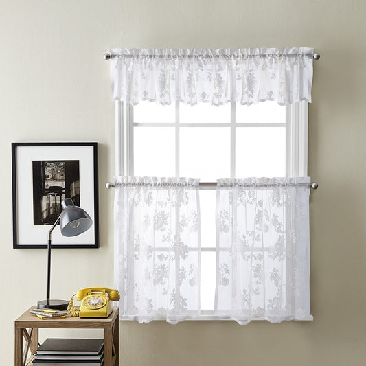 Curtainworks Sibella Lace Kitchen Curtain Valance and Tier Pair Curtain Collection