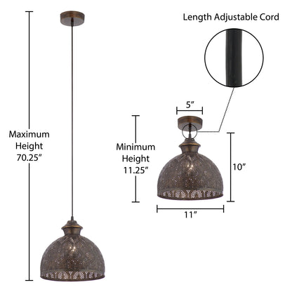 Sigrid River of Goods Antique Bronze Metal Bowl-Shade Pendant Lamp - 11 x 11 x 11.25/70.25