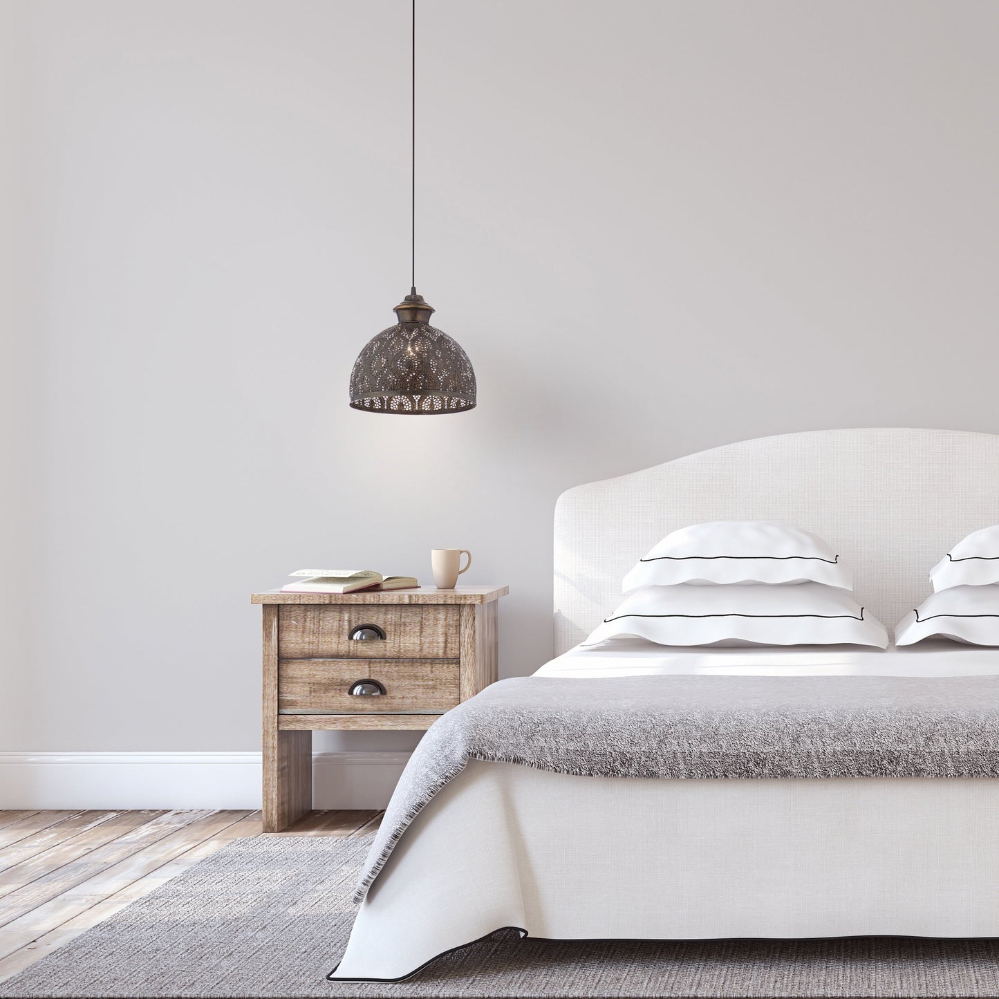 Sigrid River of Goods Antique Bronze Metal Bowl-Shade Pendant Lamp - 11 x 11 x 11.25/70.25