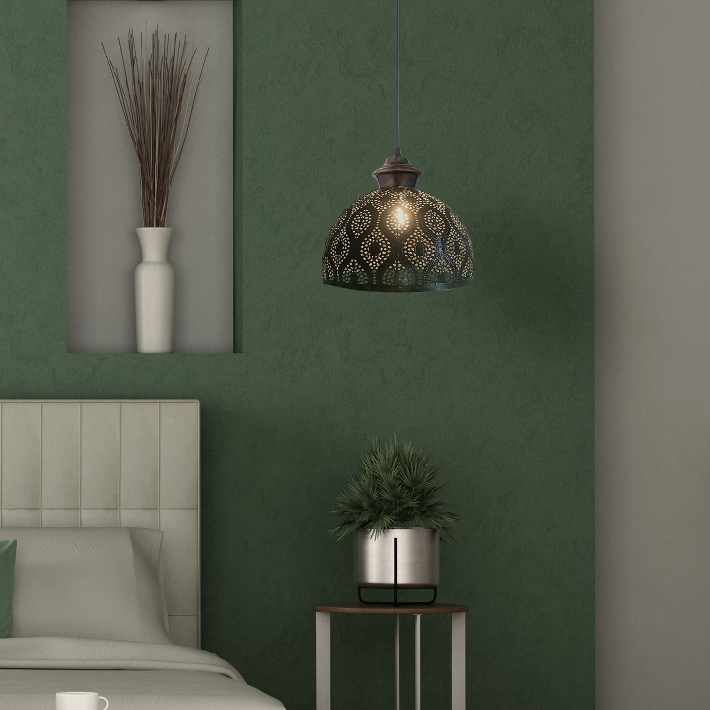 Sigrid River of Goods Antique Bronze Metal Bowl-Shade Pendant Lamp - 11 x 11 x 11.25/70.25