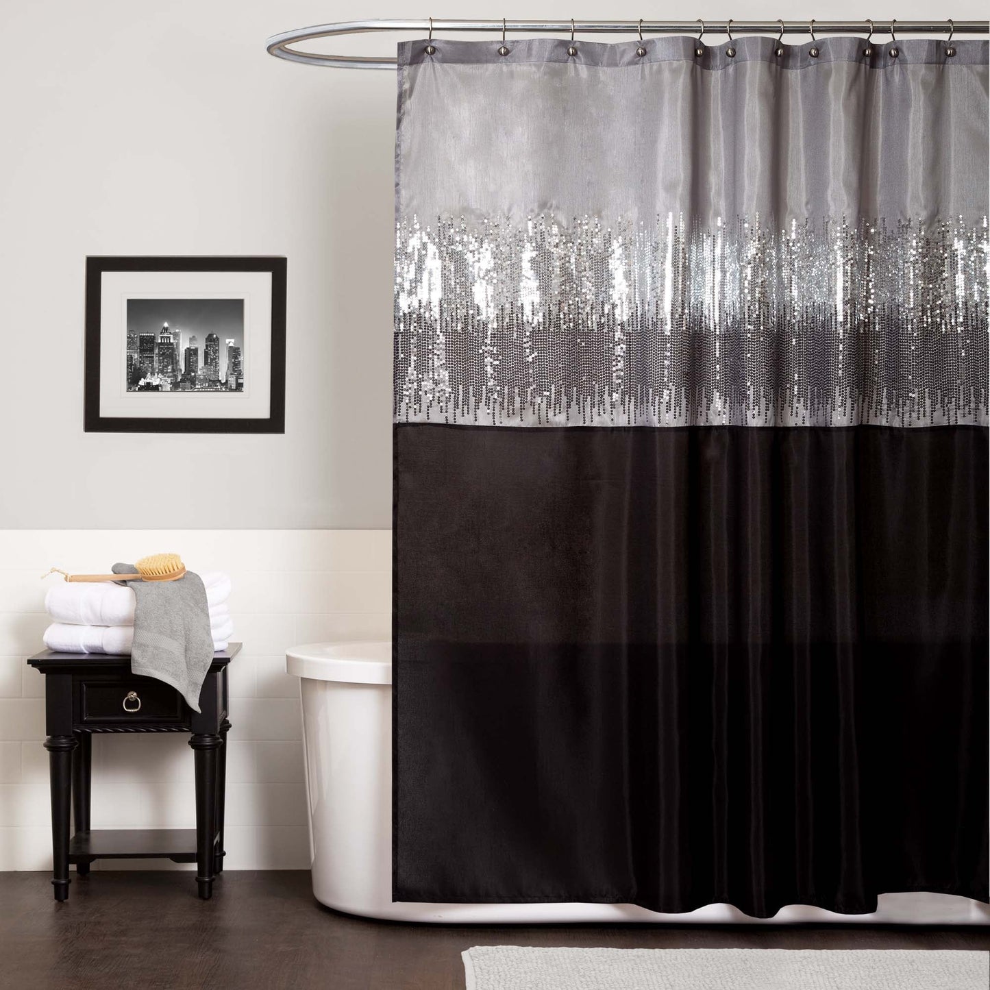 Silver Orchid Gregor Abstract Night Sky Two-tone Shower Curtain