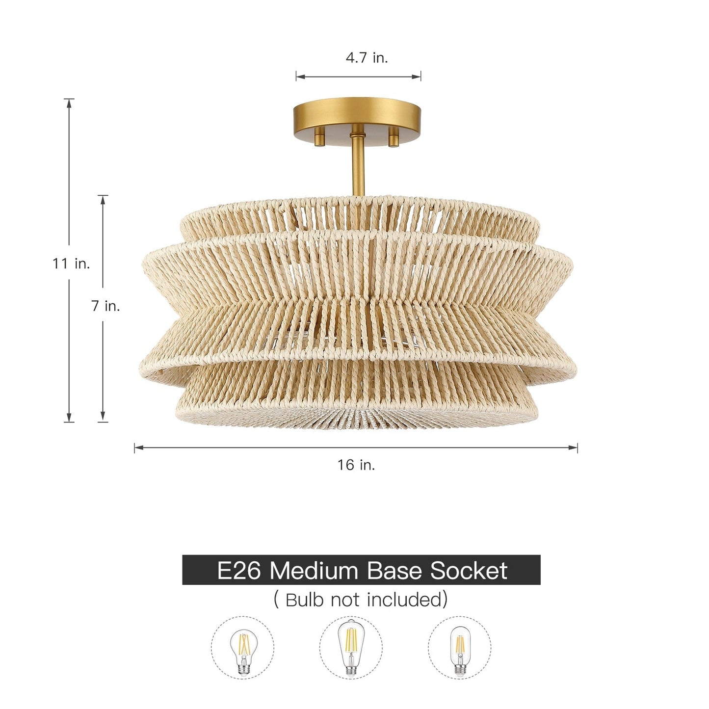 Silvia 2-Light Bohemian Woven Rope Semi-Flush Mount Ceiling Light - 16 in. W