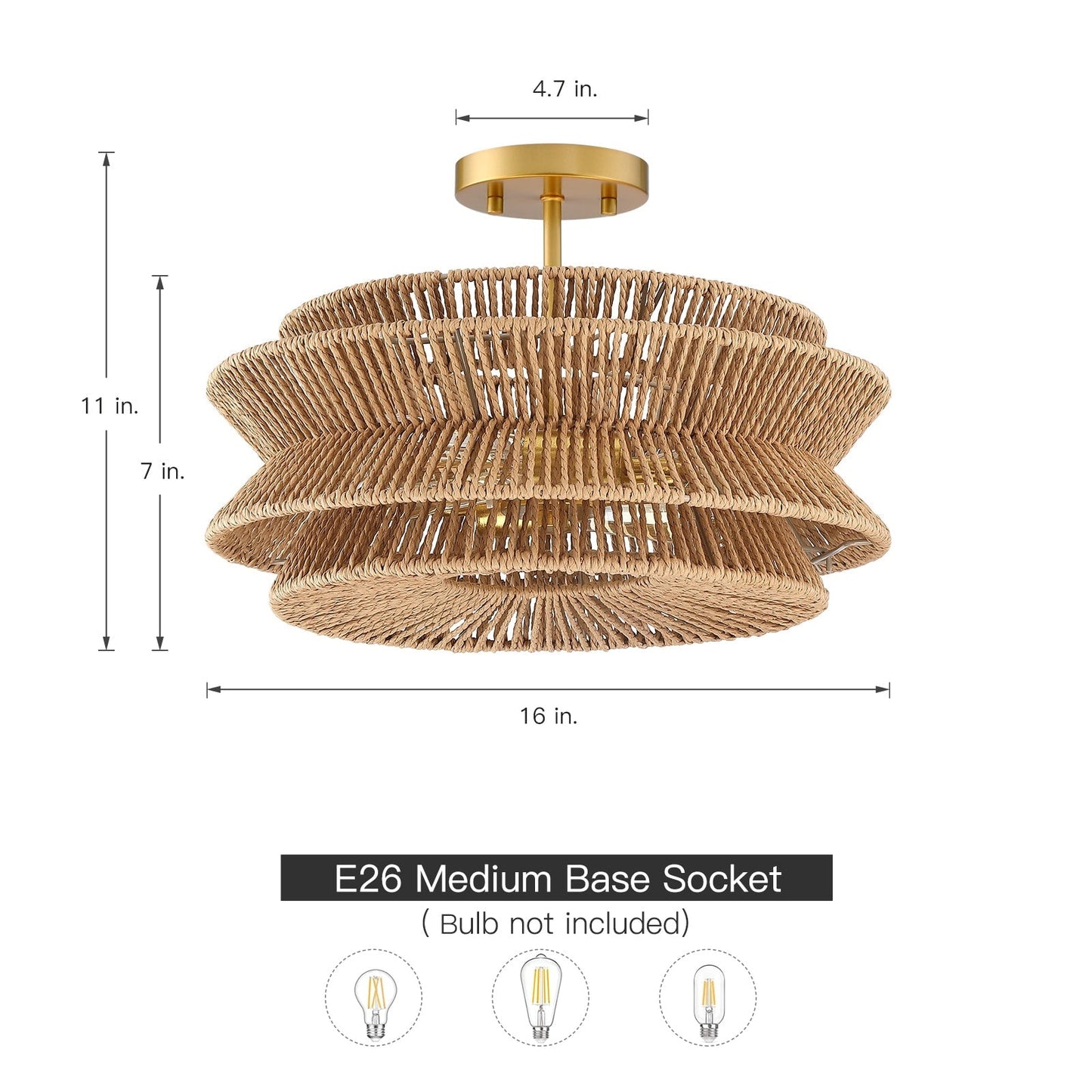 Silvia 2-Light Bohemian Woven Rope Semi-Flush Mount Ceiling Light - 16 in. W
