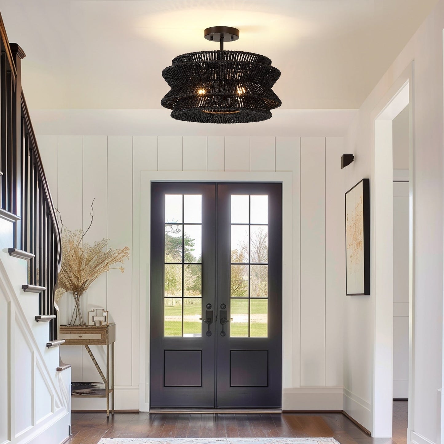 Silvia 2-Light Bohemian Woven Rope Semi-Flush Mount Ceiling Light - 16 in. W