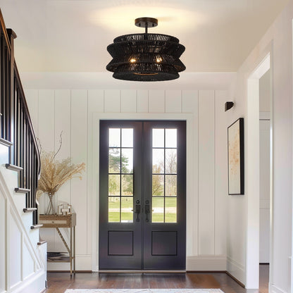 Silvia 2-Light Bohemian Woven Rope Semi-Flush Mount Ceiling Light - 16 in. W