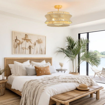 Silvia 2-Light Bohemian Woven Rope Semi-Flush Mount Ceiling Light - 16 in. W