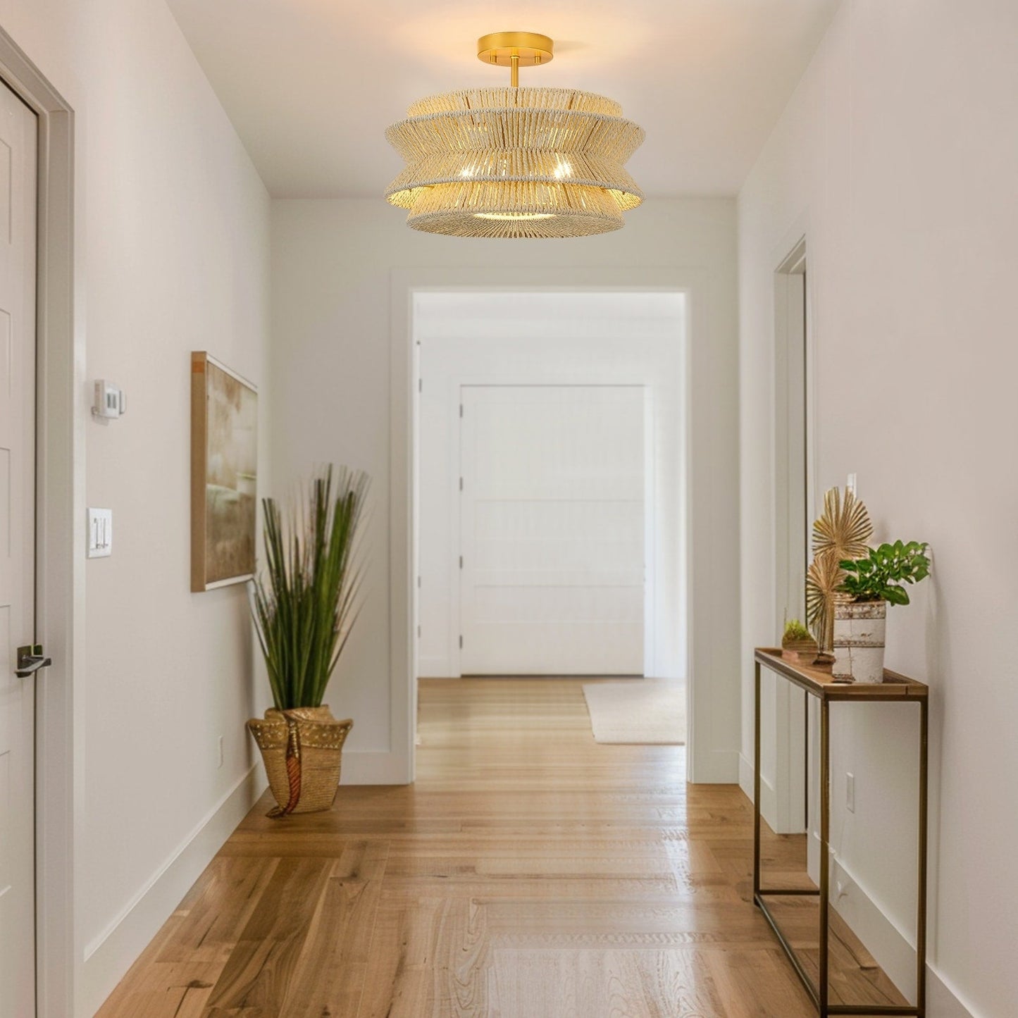 Silvia 2-Light Bohemian Woven Rope Semi-Flush Mount Ceiling Light - 16 in. W