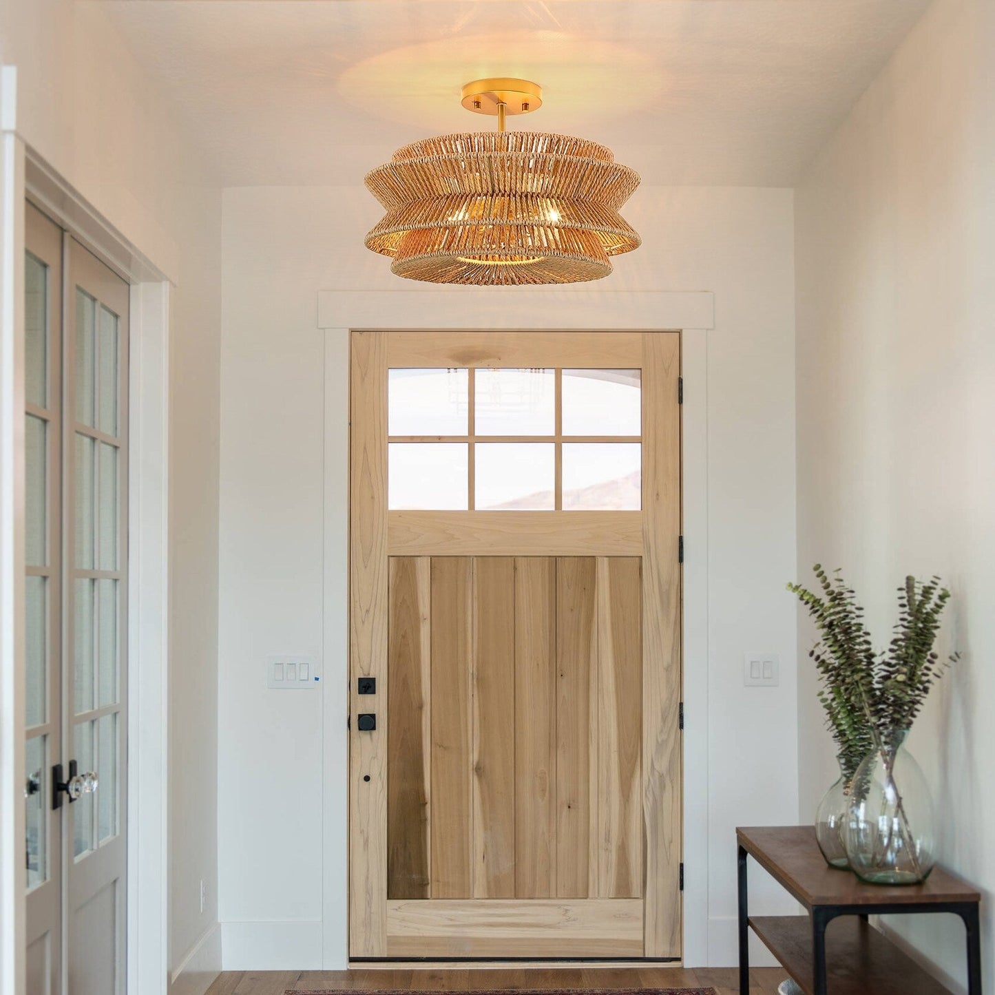 Silvia 2-Light Bohemian Woven Rope Semi-Flush Mount Ceiling Light - 16 in. W