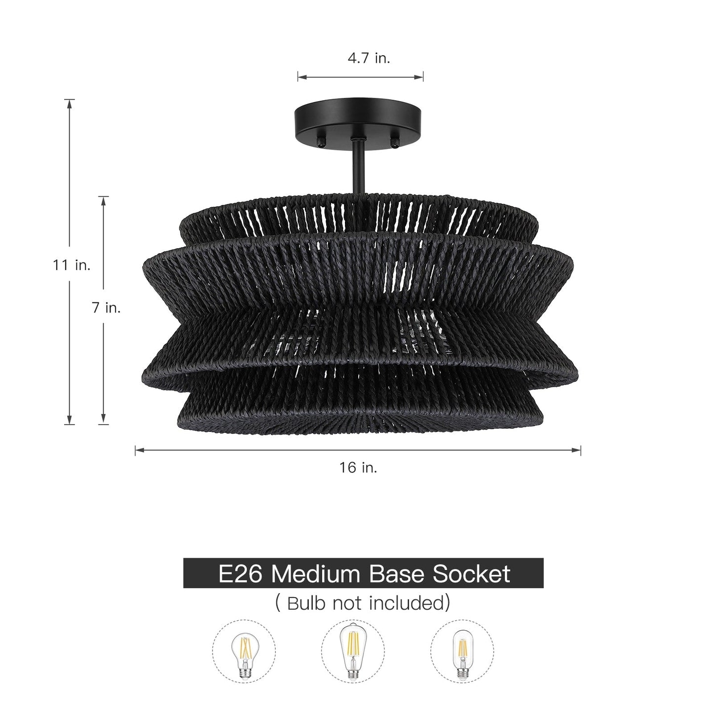 Silvia 2-Light Bohemian Woven Rope Semi-Flush Mount Ceiling Light - 16 in. W