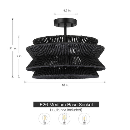 Silvia 2-Light Bohemian Woven Rope Semi-Flush Mount Ceiling Light - 16 in. W