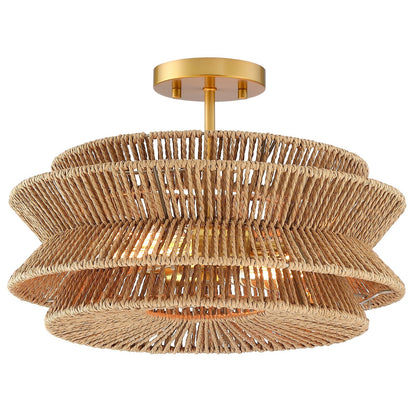 Silvia 2-Light Bohemian Woven Rope Semi-Flush Mount Ceiling Light - 16 in. W
