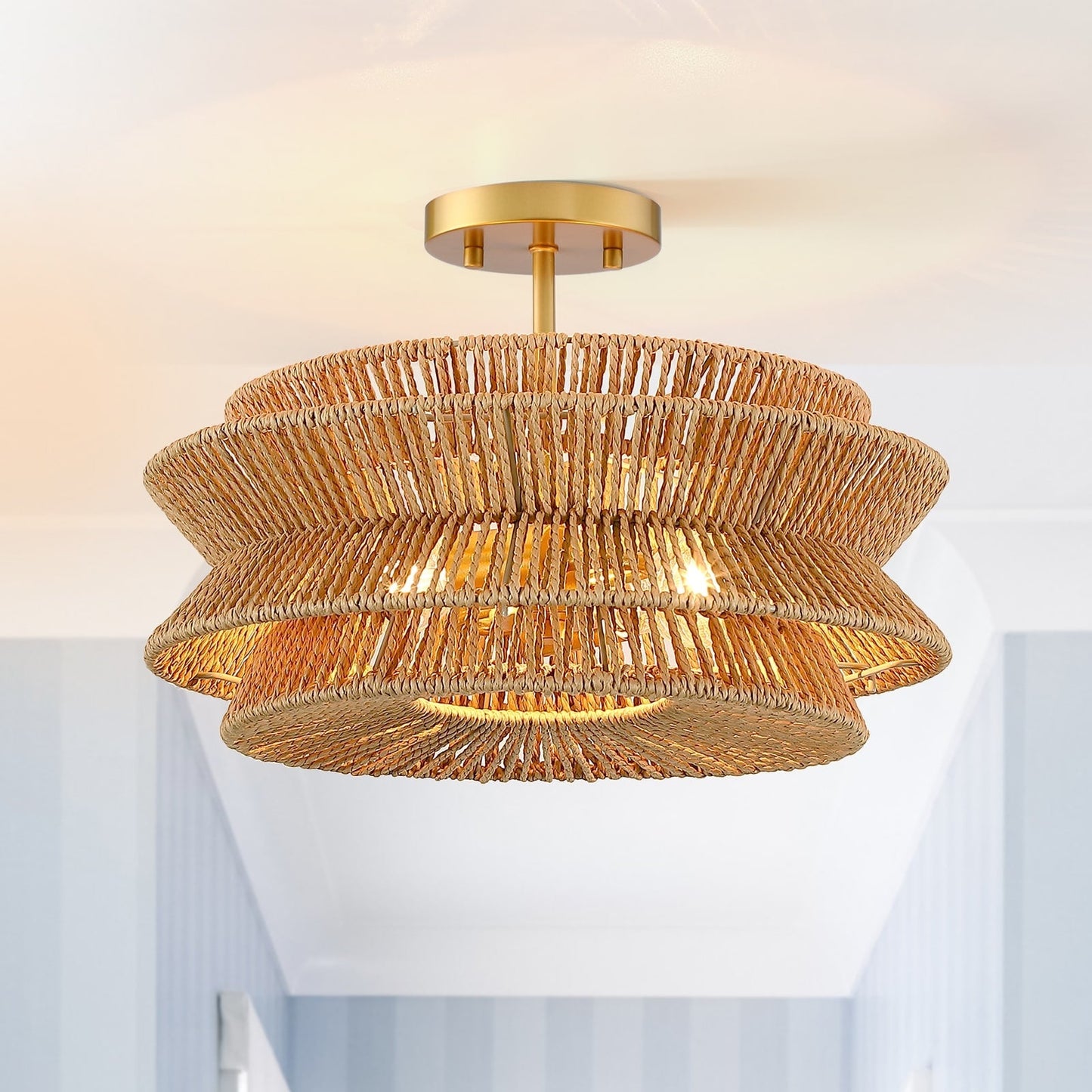 Silvia 2-Light Bohemian Woven Rope Semi-Flush Mount Ceiling Light - 16 in. W