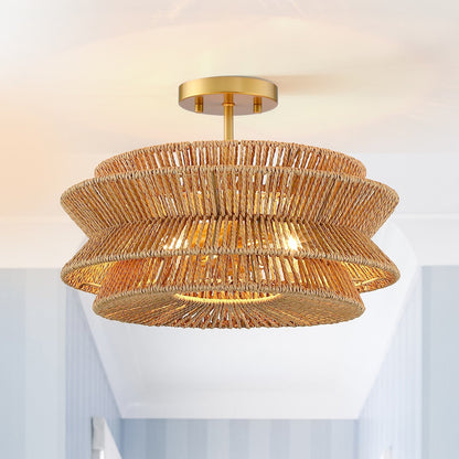Silvia 2-Light Bohemian Woven Rope Semi-Flush Mount Ceiling Light - 16 in. W