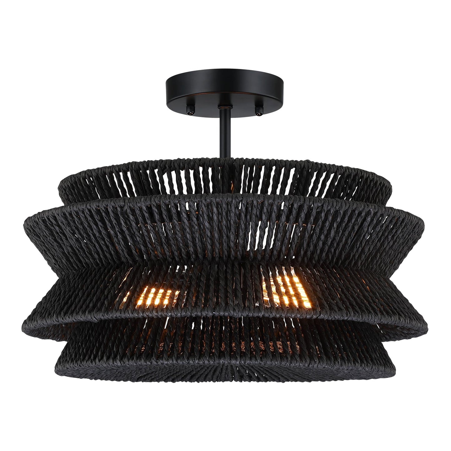 Silvia 2-Light Bohemian Woven Rope Semi-Flush Mount Ceiling Light - 16 in. W