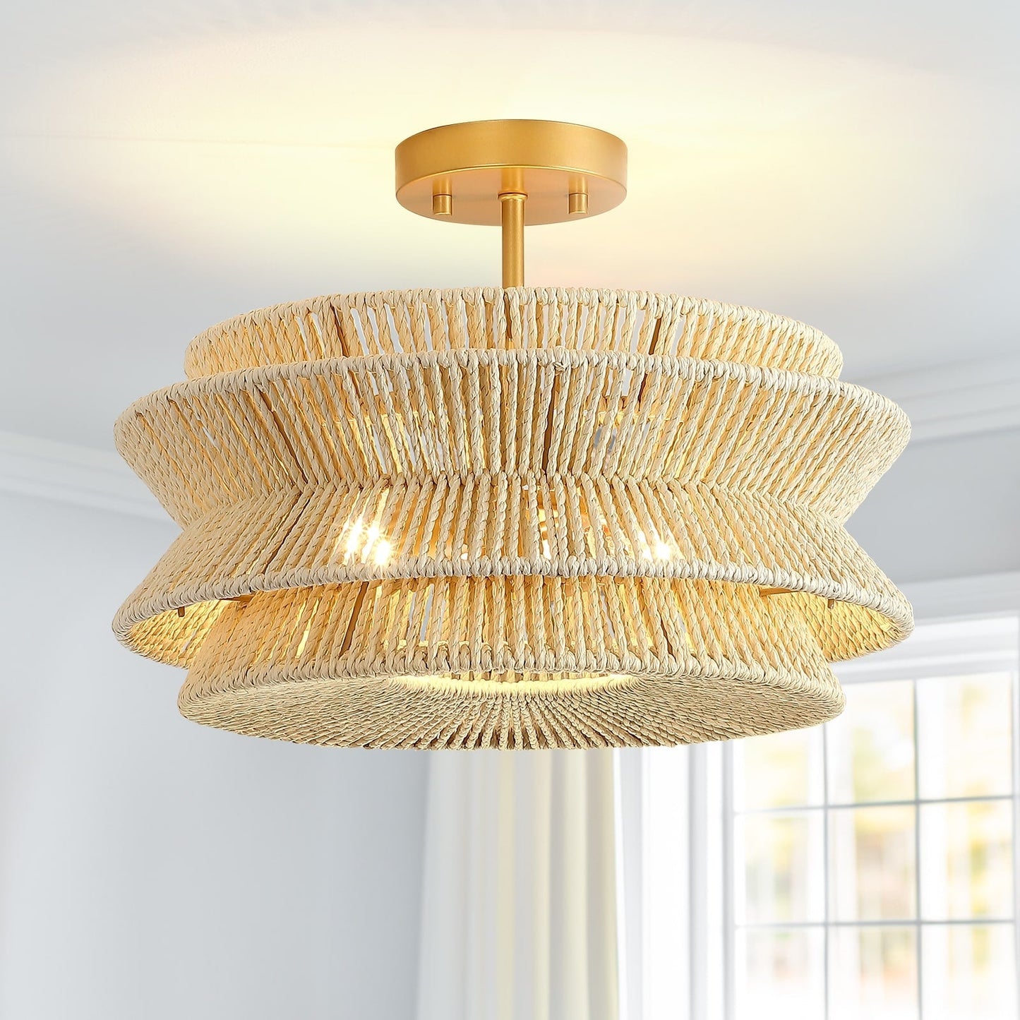 Silvia 2-Light Bohemian Woven Rope Semi-Flush Mount Ceiling Light - 16 in. W