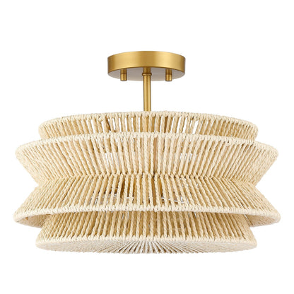Silvia 2-Light Bohemian Woven Rope Semi-Flush Mount Ceiling Light - 16 in. W