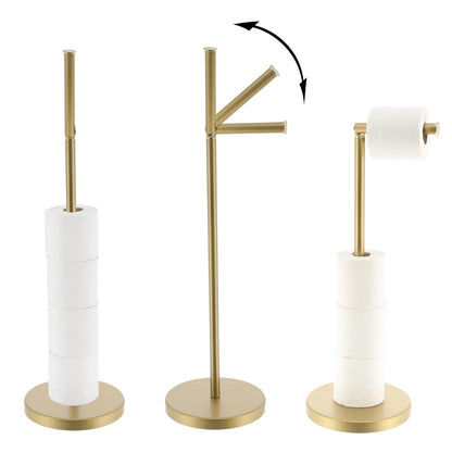 Sleek Toilet Paper Holder with Folding Arm and Reserve Compact Freestanding Metal Holder - Diameter 8 inches X 22 H