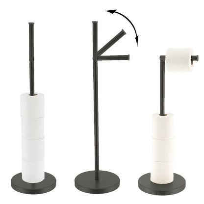 Sleek Toilet Paper Holder with Folding Arm and Reserve Compact Freestanding Metal Holder - Diameter 8 inches X 22 H