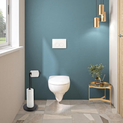 Sleek Toilet Paper Holder with Folding Arm and Reserve Compact Freestanding Metal Holder - Diameter 8 inches X 22 H