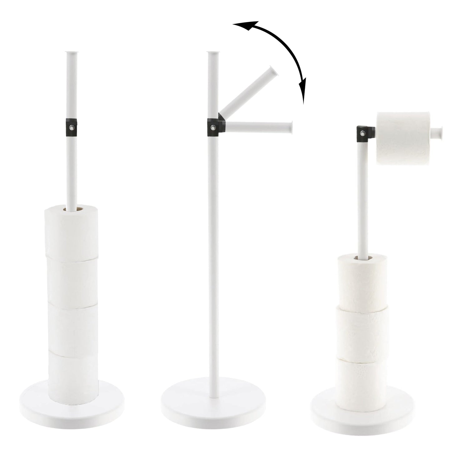 Sleek Toilet Paper Holder with Folding Arm and Reserve Compact Freestanding Metal Holder - Diameter 8 inches X 22 H