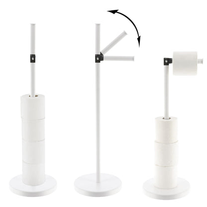 Sleek Toilet Paper Holder with Folding Arm and Reserve Compact Freestanding Metal Holder - Diameter 8 inches X 22 H