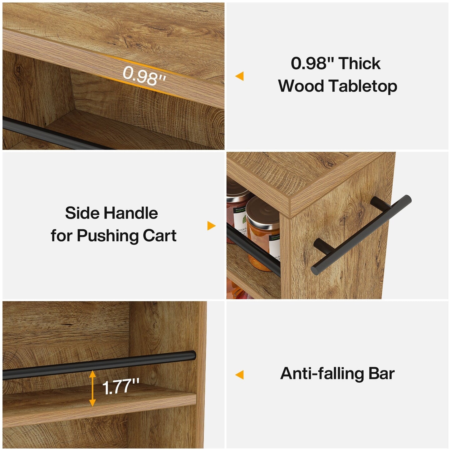 Slim Storage Cart, Rolling Narrow Kitchen Cart on Wheels - N/A