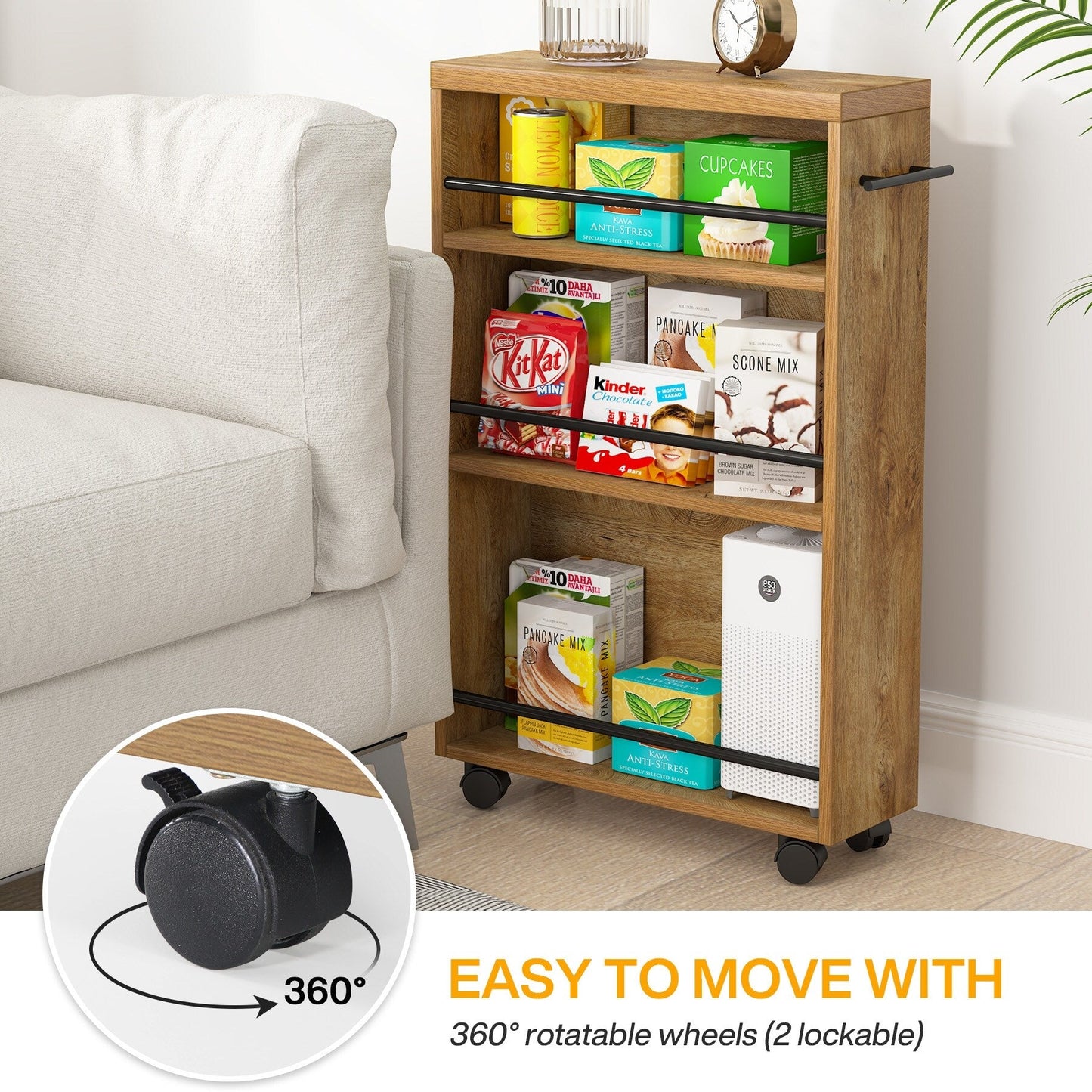 Slim Storage Cart, Rolling Narrow Kitchen Cart on Wheels - N/A