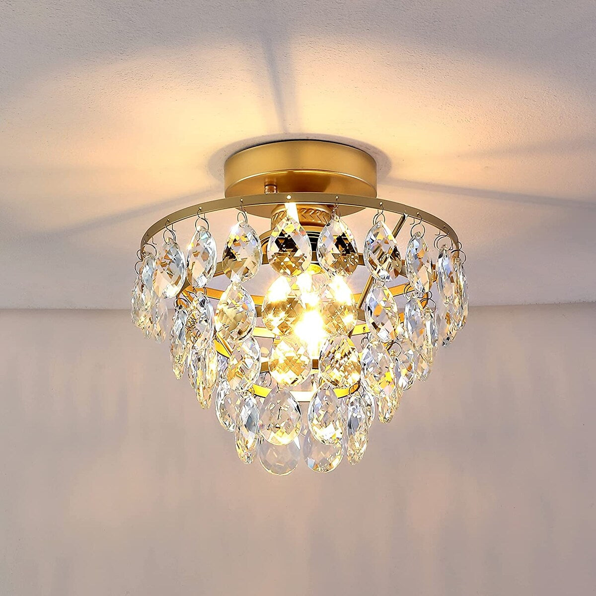WINGBO Small Crystal Ceiling Light Fixture Mini Semi Flush Mount... - N/A