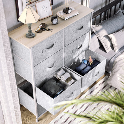 Modern 4/8/10-drawer Bedroom Fabric Dresser Storage Tower with Wood Top