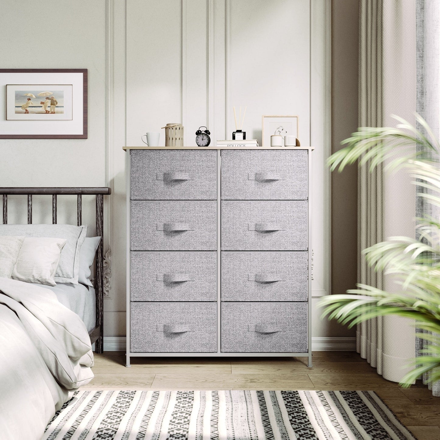 Modern 4/8/10-drawer Bedroom Fabric Dresser Storage Tower with Wood Top