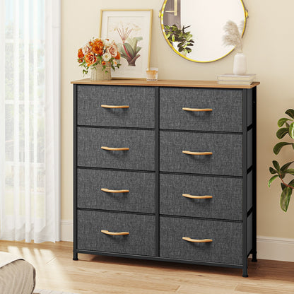 Modern 4/8/10-drawer Bedroom Fabric Dresser Storage Tower with Wood Top