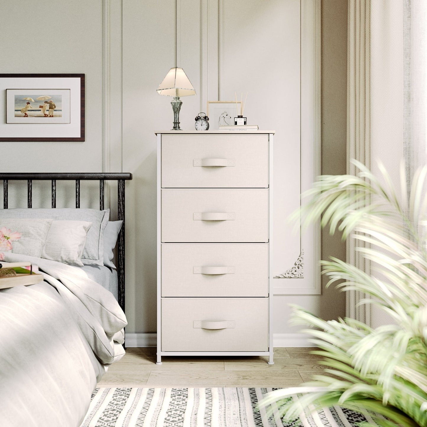 Modern 4/8/10-drawer Bedroom Fabric Dresser Storage Tower with Wood Top