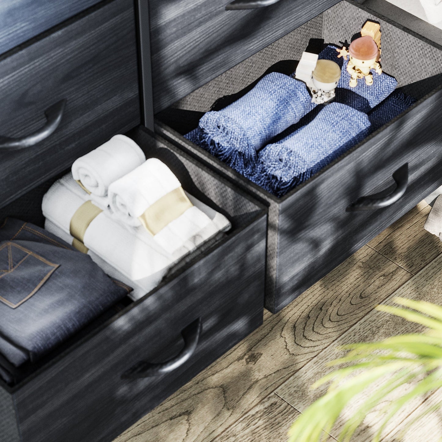 Modern 4/8/10-drawer Bedroom Fabric Dresser Storage Tower with Wood Top