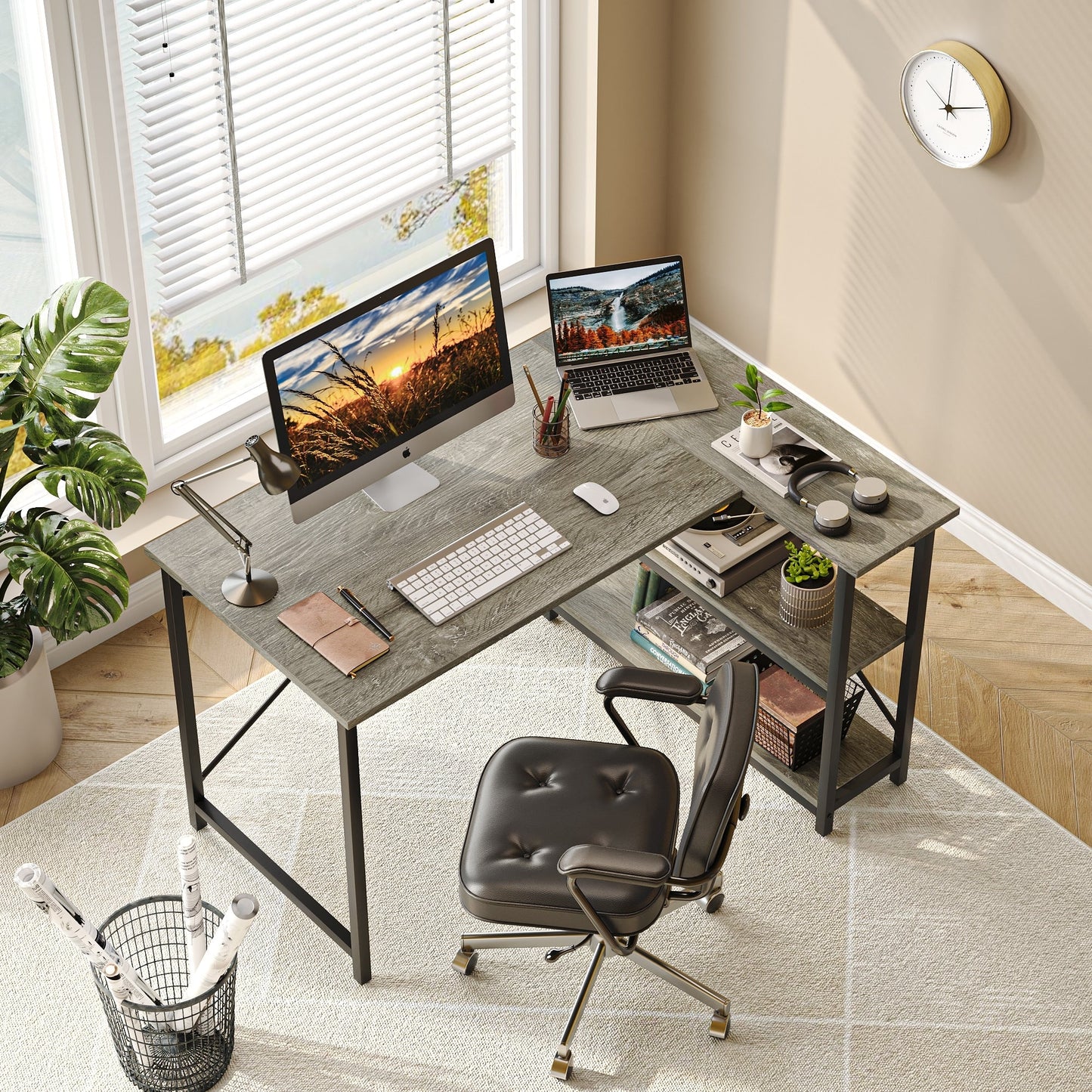 Small L Shaped Desk with Storage Shelves Corner Computer Desk