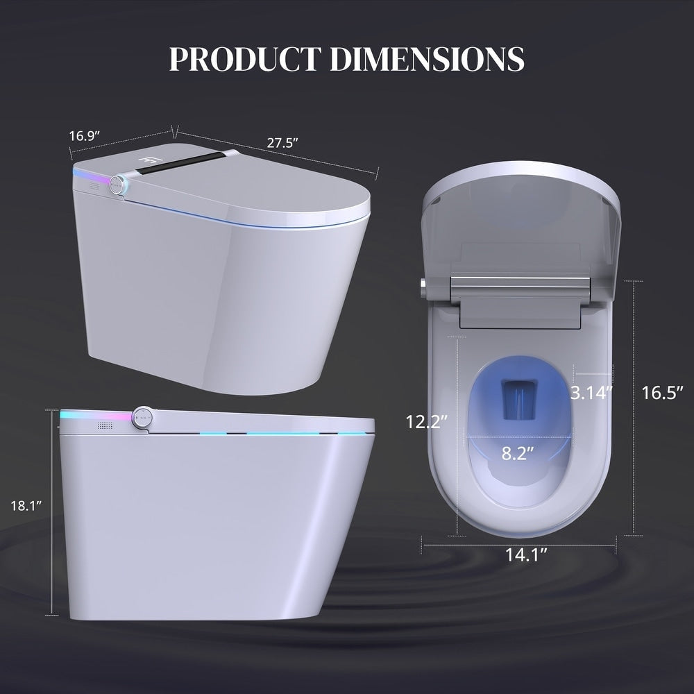 Smart Toilet, One Piece Bidet Toilet for Bathrooms,Modern Elongated Toilet with Warm Water,Dual Auto Flush,Foot Sensor Operation