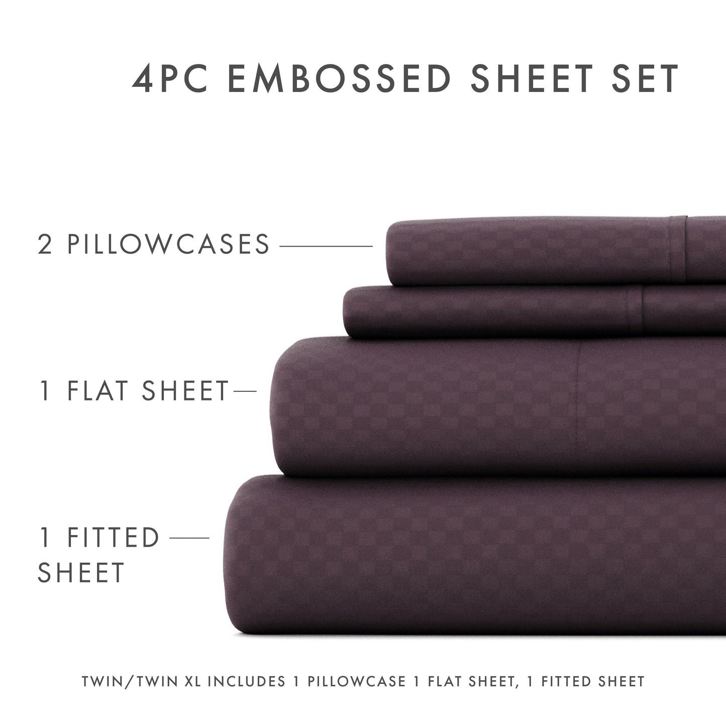 Soft Essentials Double Brushed Embossed Checkered 4PC Deep Pocket Bed Sheet Set