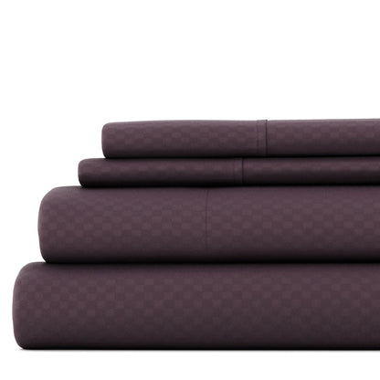Soft Essentials Double Brushed Embossed Checkered 4PC Deep Pocket Bed Sheet Set