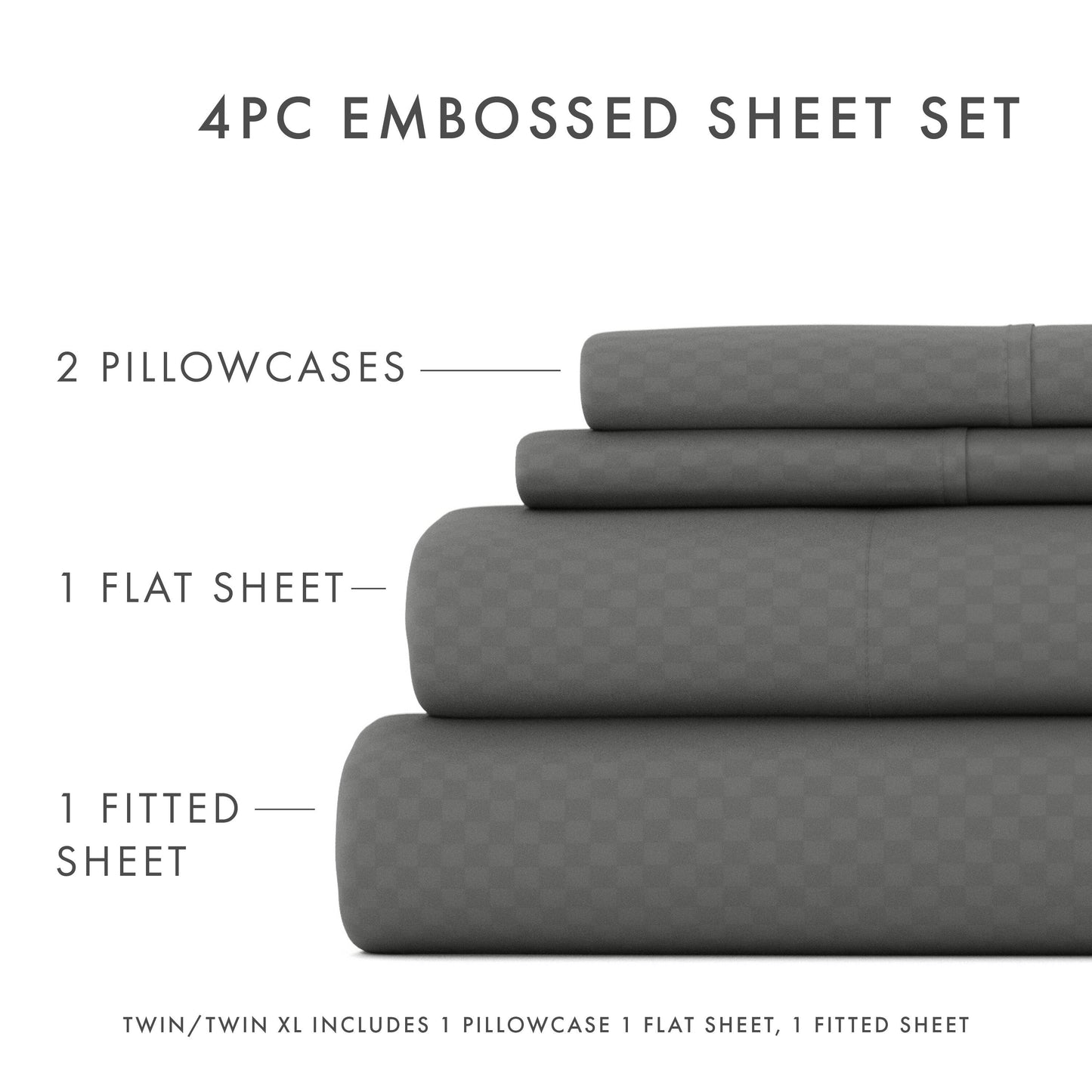 Soft Essentials Double Brushed Embossed Checkered 4PC Deep Pocket Bed Sheet Set
