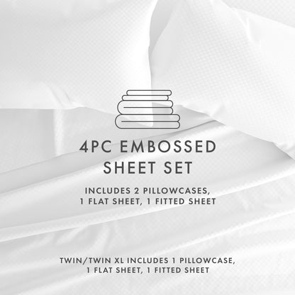 Soft Essentials Double Brushed Embossed Checkered 4PC Deep Pocket Bed Sheet Set