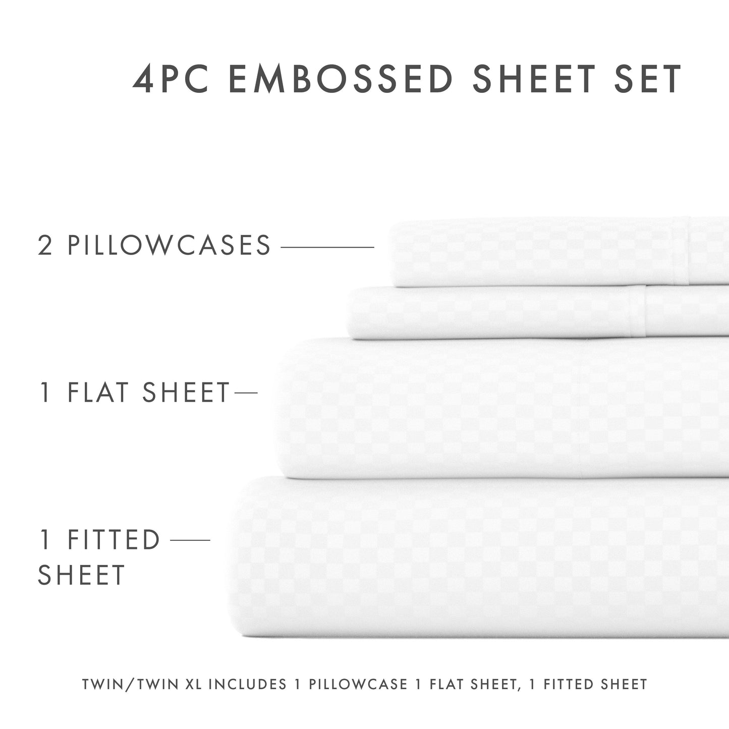 Soft Essentials Double Brushed Embossed Checkered 4PC Deep Pocket Bed Sheet Set