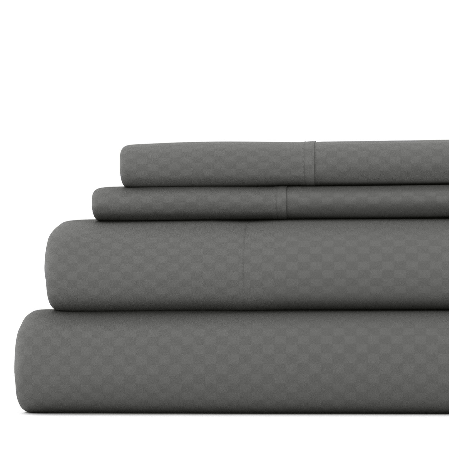 Soft Essentials Double Brushed Embossed Checkered 4PC Deep Pocket Bed Sheet Set