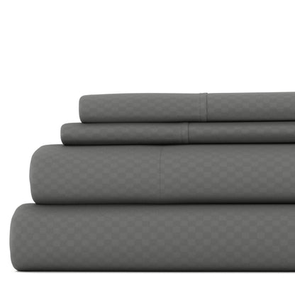 Soft Essentials Double Brushed Embossed Checkered 4PC Deep Pocket Bed Sheet Set