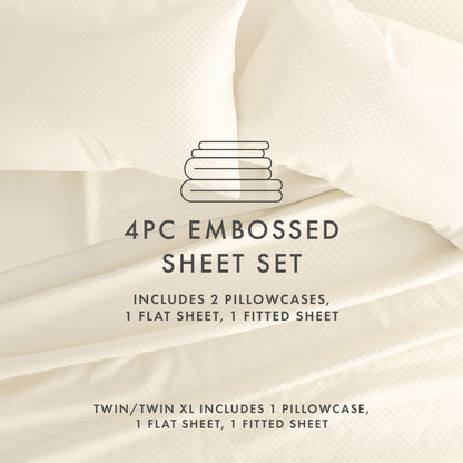 Soft Essentials Double Brushed Embossed Checkered 4PC Deep Pocket Bed Sheet Set