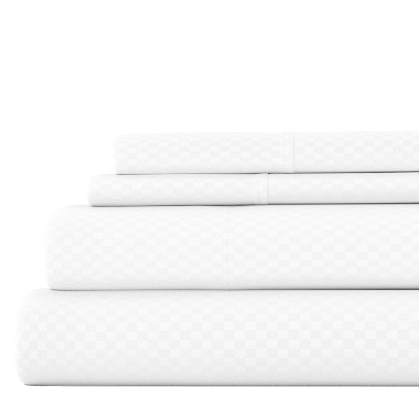 Soft Essentials Double Brushed Embossed Checkered 4PC Deep Pocket Bed Sheet Set