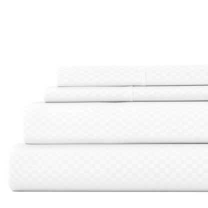 Soft Essentials Double Brushed Embossed Checkered 4PC Deep Pocket Bed Sheet Set