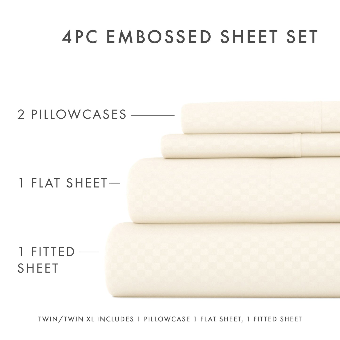 Soft Essentials Double Brushed Embossed Checkered 4PC Deep Pocket Bed Sheet Set