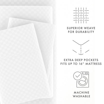 Soft Essentials Double Brushed Embossed Checkered 4PC Deep Pocket Bed Sheet Set