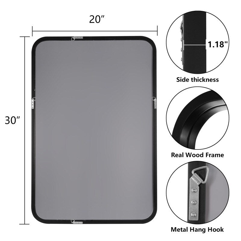 Round Corner Rectangle Farm Wall Mirror with Solid Wood Frame