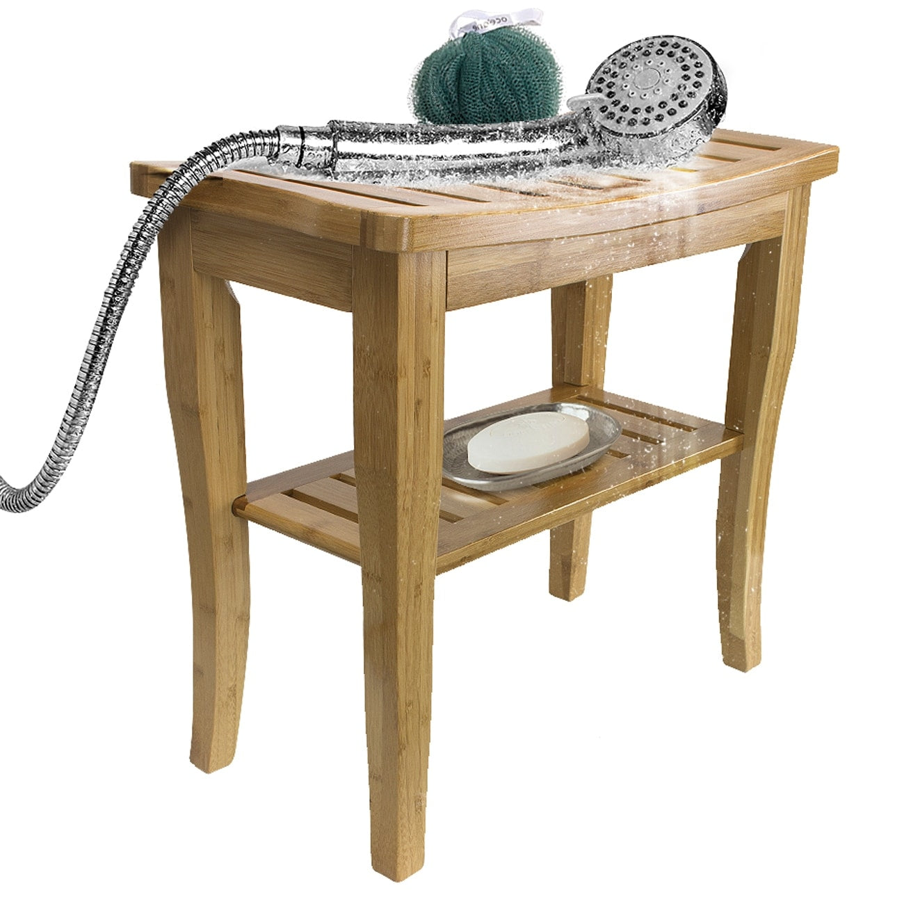 Sorbus Bamboo Shower Bench/Stool Wood Storage & Seating for Bathroom